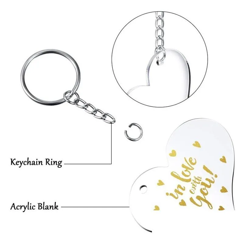 Acrylic Keychain Blank Heart Shaped Monogrammed Clear Discs Circles With Metal Split Key Chain Keyrings DIY Valentine039s Day G7625306