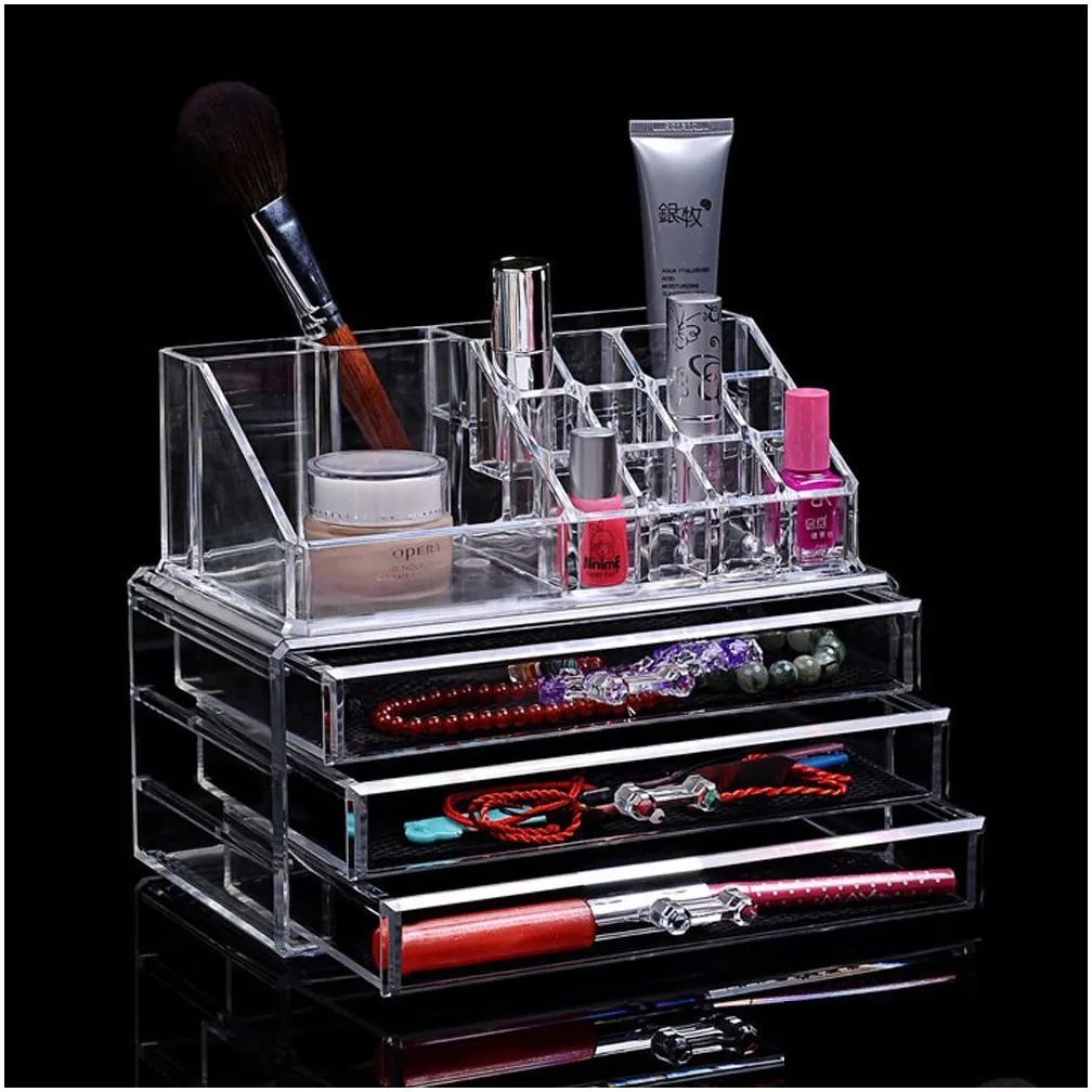 Storage Boxes Bins Clear Acrylic Makeup Organizer Storage Boxe Plastic Make Up Organizer For Cosmetics Lipstick Organizer home Storage Drawers type