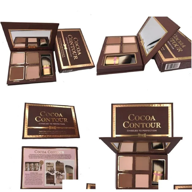In stock COCOA Contour Kit Highlighters Palette Nude Color Cosmetics Face Concealer Makeup Chocolate Eyeshadow with Contour Buki Brush