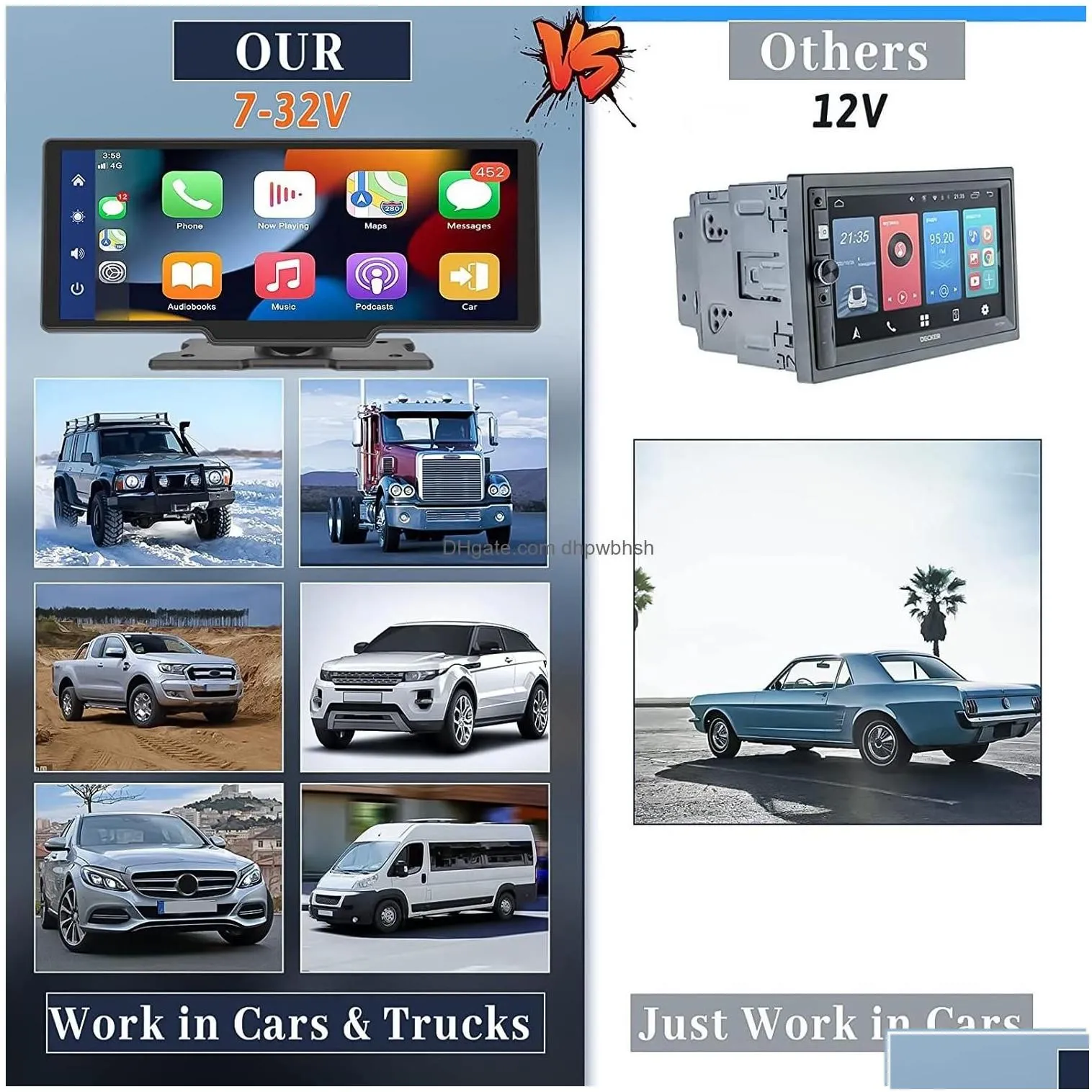 Car Video 10.26 Inch Wireless  Carplay Android Ips Touch Sn Stereo With Backup Camera Bluetooth Radio Receiver Support Siri/ As Dhers