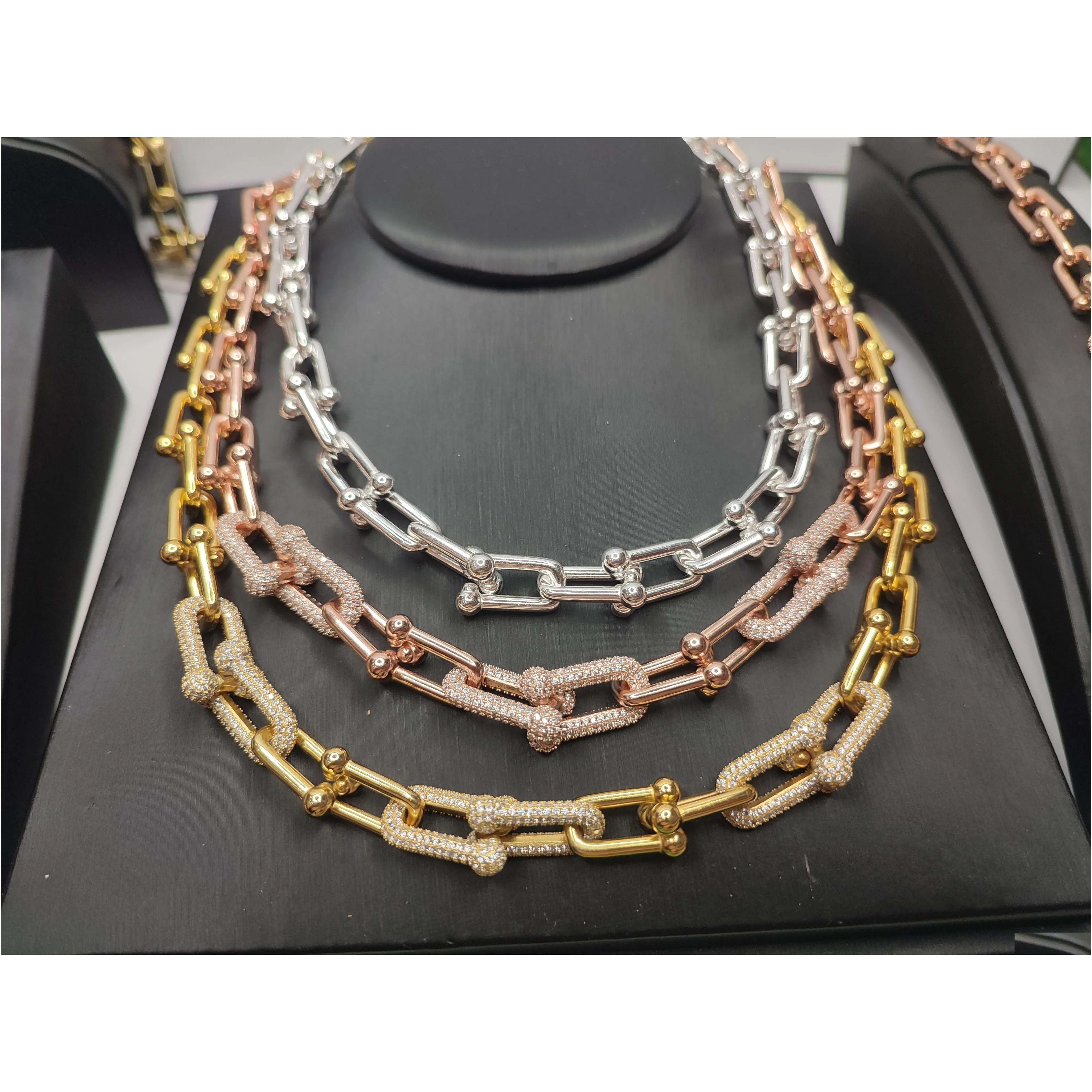Pendant Necklaces New 18K Gold Sier 41Cm 45 50 60Cm Necklace Bracelet Diamonds Designer For Women Wife Daughter And Mom Couple Fashion Ot9Fh