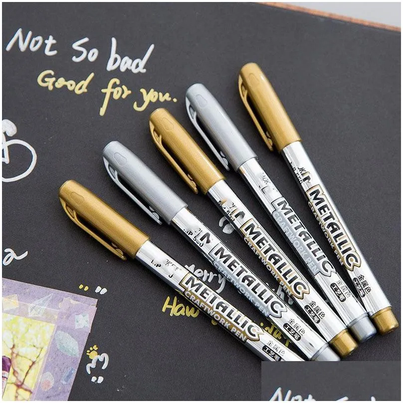 wholesale Other Paint Marker Craftwork Pens Metallic Color Signing Pen Gold Silver Red Green DIY Paper Tag Photo Album Scrapbooking Party Birthday Wedding Decoration