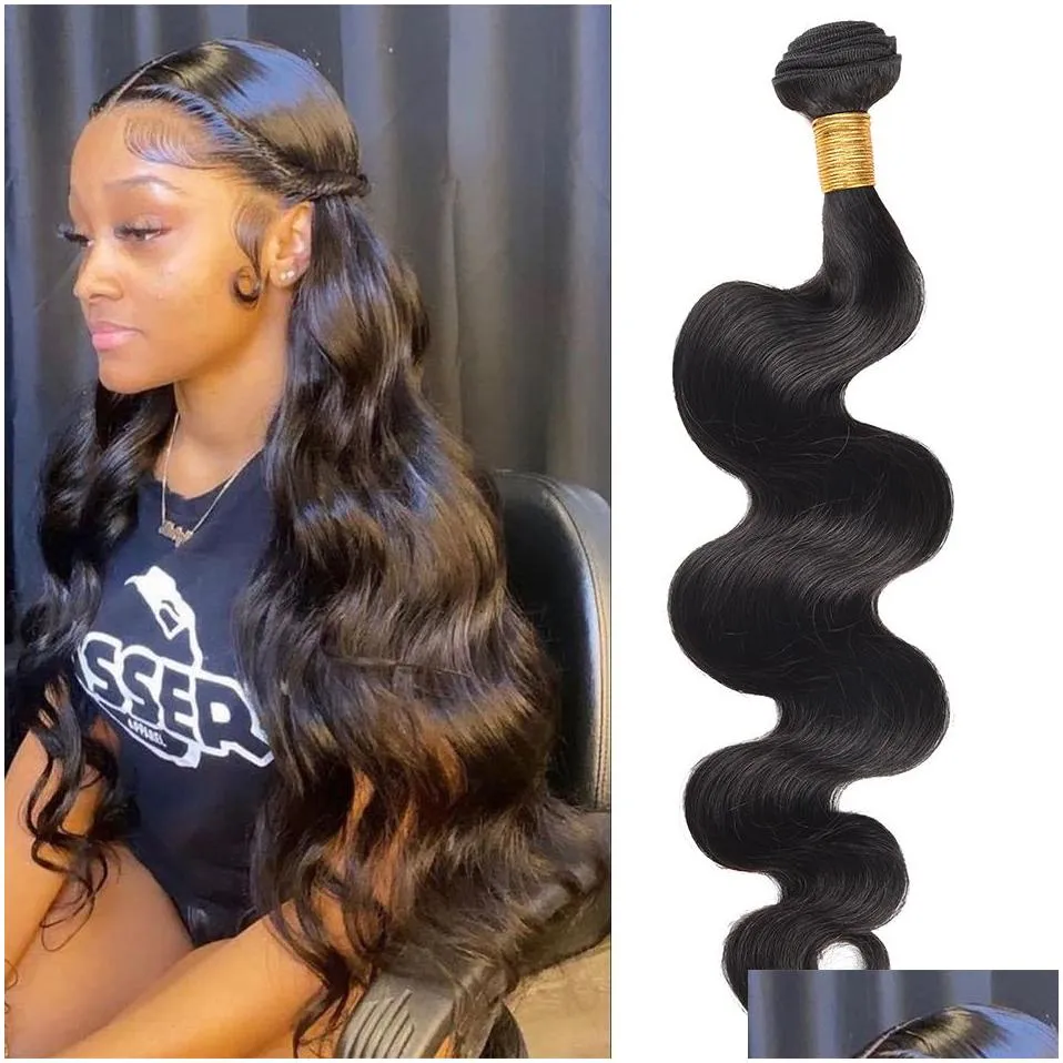 Hair Wefts Peruvian Weave 3 Piece Body Wave Bundles Long Human 10-28 Natural Drop Delivery Products Extensions Dhtn5