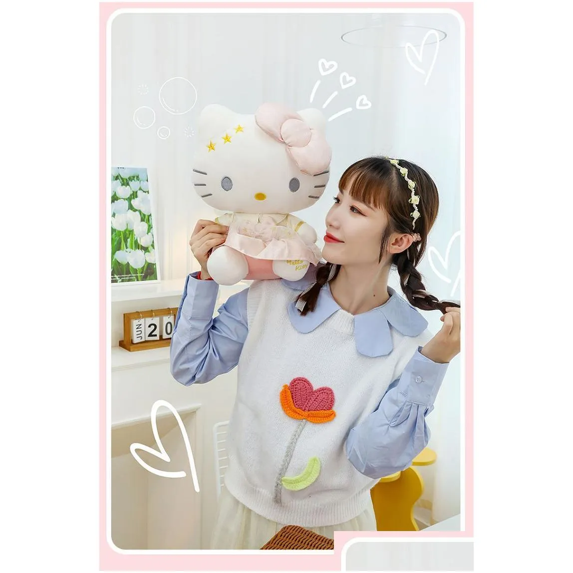 valentines day 2024 new cute cartoon cat plush doll soft fill pillow accompanying doll birthday gift factory wholesale in stock