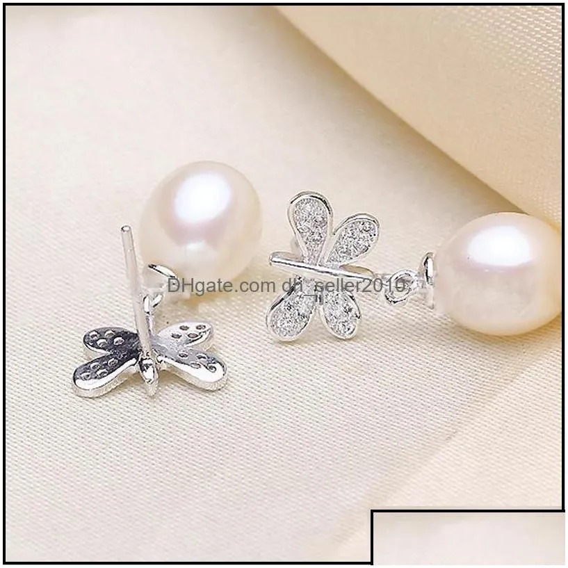 Jewelry Settings 925 Sier Pearl Earings Setting Zircon Solid Dragonfly Earing Ring Mounting Blank Diy Jewelry Gift For Fmale Drop Del