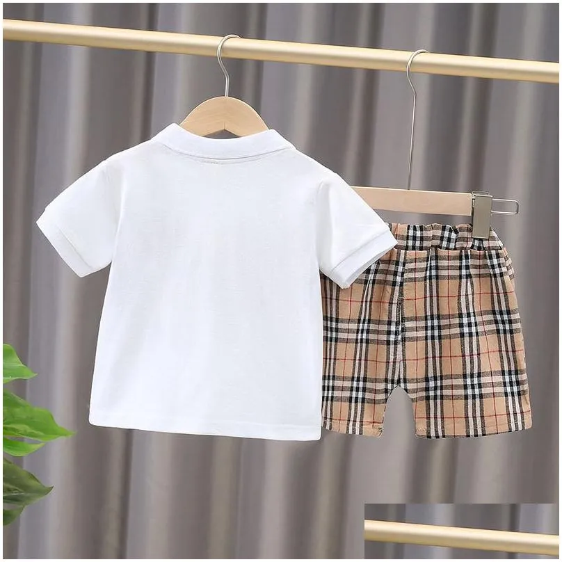 Baby Boys Girls Designer Clothes Outfit Suit Children Summer Cotton 1 2 3 4 5 Years Kids Boys Clothes Sets Lapel Tops T-shirt Shorts