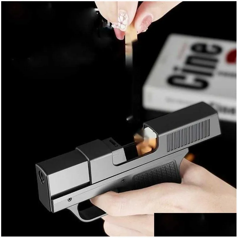 2023 New Turbine Gas Windproof Lighter Welding Gun Cigarette Case 10PCS Unusual Camping Men`s Gift Small Toy WI08