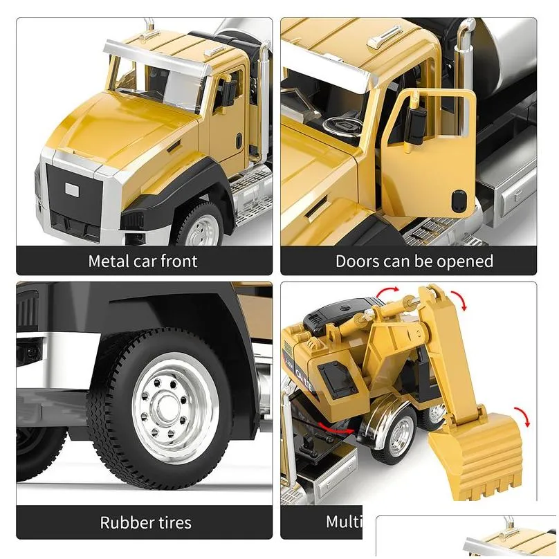 Diecast Model car 3 Pack of Diecast Engineering Construction Vehicles Dump Digger Mixer Truck 1/50 Scale Metal Model car Pull Back Car Kids Toys