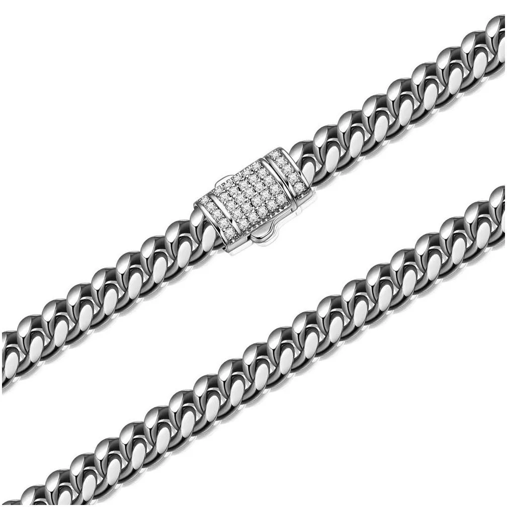 Bracelet & Necklace 6/8/10/12/14Mm  Cuban Link Chain Curb Choker Chains Jewelry Cnc Cubic Zirconia Box Clasps 316L Stainless Ste Dhaeb