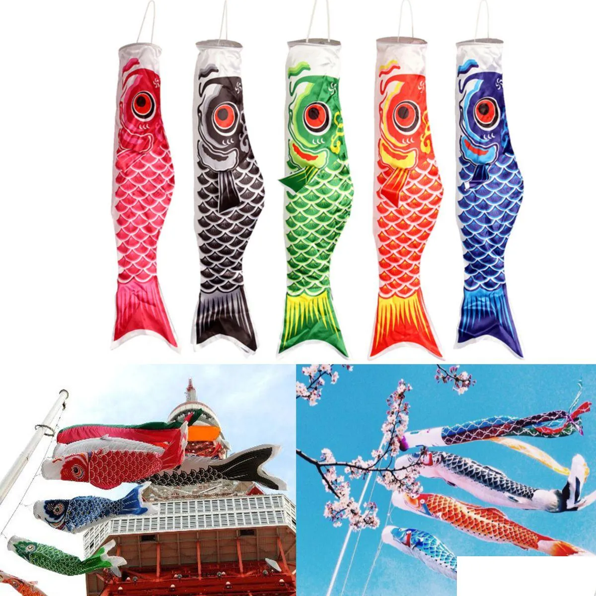 10 Pcs Mix 70cm Colorful East Style Carp Wind Direction Measurement Streamer Fish Flag Kites Wholesale Koinobori Home Party