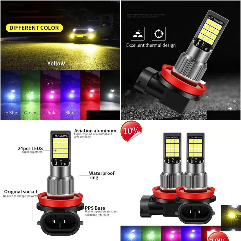 New Car LED Fog Light H11 H7 9005 9006 with Flashing Emergency Warning Strobe Led Light 9005 9006 H3 880 88112V 24Leds Auto Lights