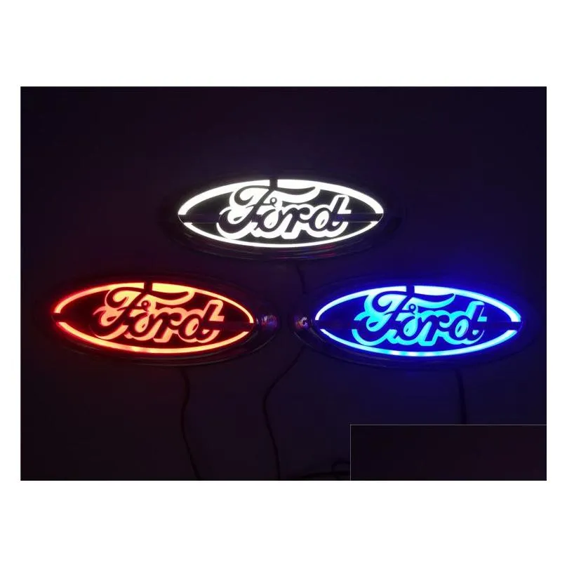 5D led car logo lamp 14.5cm*5.6cm for Ford Focus Mondeo Kuga car badge LED lamp Auto laser lights 3D rear emblem sticker ghost shadow