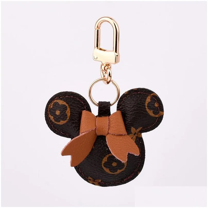 mouse design car keychain favor flower bag pendant charm jewelry keyring holder for men gift fashion pu leather animal key chain accessories