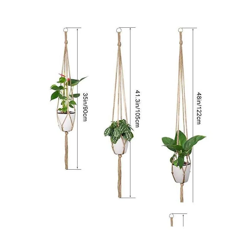 Planters & Pots Plant Hanger Jute Rope Flower Pot Handmade Knitting Holder Hanging Basket With Hook For Indoor Outdoor Home Garden Bal Dhdok