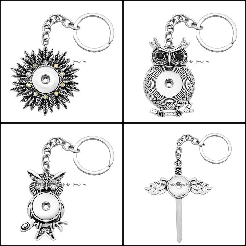 Keychains & Lanyards Noosa Owl Wings Flowers Rhinestone Snap Key Chains Fit 18Mm Snaps Buttons Car Bag Keyrings Drop Delivery Fashion Dhu3N