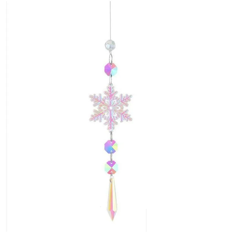 Garden Decorations Crystal Rhinestones Rainbow Maker Snowflake Ball Prism Sun Shine Catcher Window Hanging Ornament Garden Christmas T Dhwyn