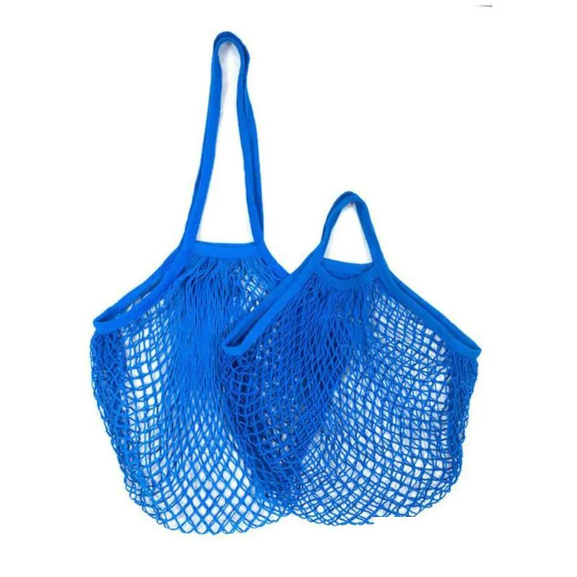 Storage Bags New Mesh Bags Washable Reusable Cotton Grocery Net String Shop Bag Eco Market Tote For Fruit Vegetable Portable Short And Dhniy