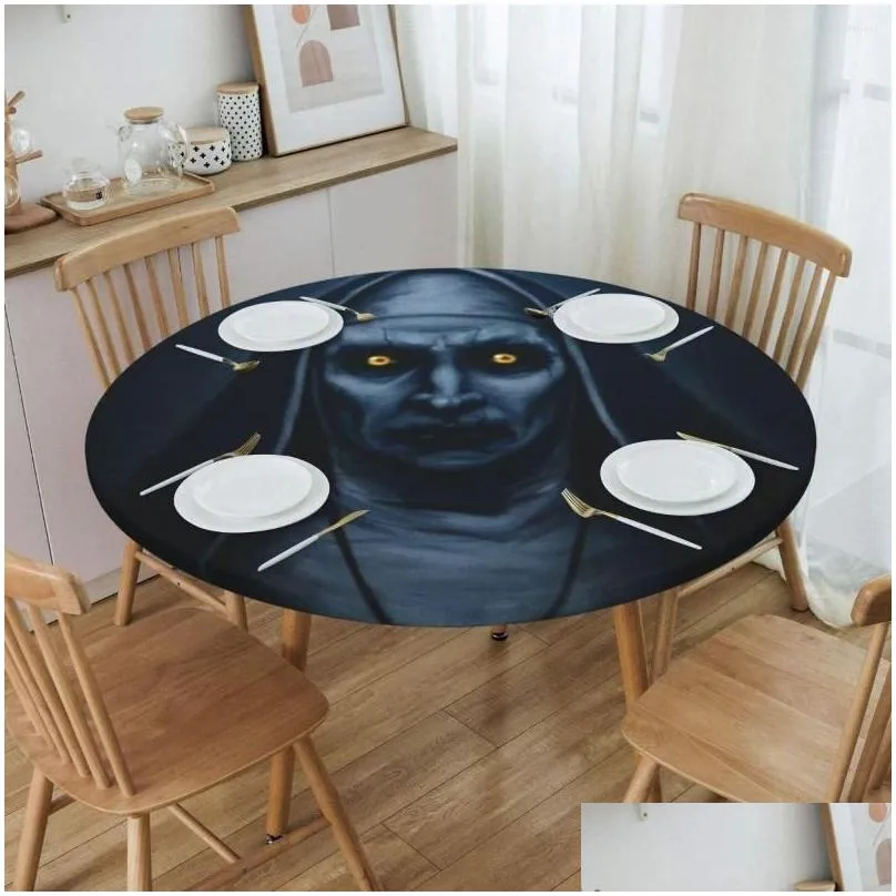 Table Cloth Round Fitted Hellraiser Waterproof Tablecloth 45-50 Er Backed With Elastic Edge Drop Delivery Dhaov