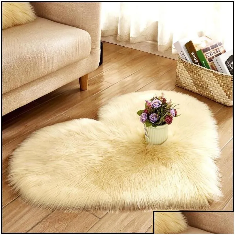 Carpets Plush Heart Shaped Mat 40X50Cm 50X60Cm Living Room Office Imitation Wool Carpet Bedroom Soft Home Non Slip Rugs Drop Deliver