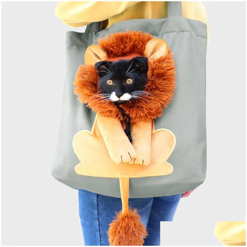 Cat Carriers,Crates & Houses Wholesale Creative Cartoon Cat Carriers Cute Style Handy Pet Bag Canvas Outdoor Slant Backpack One Shoder Dhsp7