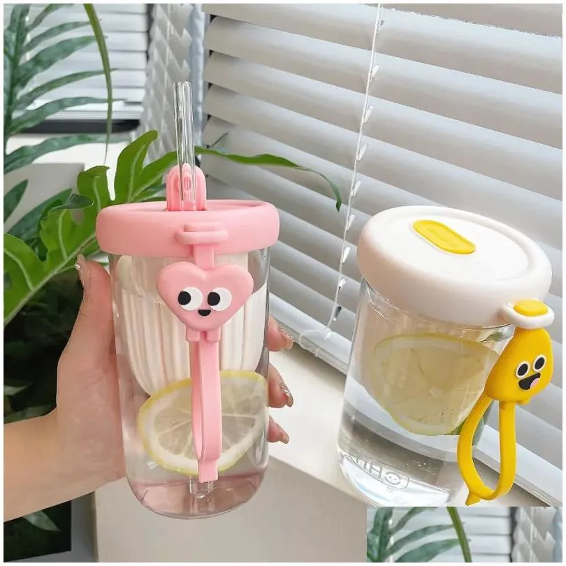 Tumblers 500Ml Korean Version Glass Tumblers St Cup High Appearance Level Girl Cute Portable Tea Water Separation Cold Brew Drop Deliv Dh8Wa