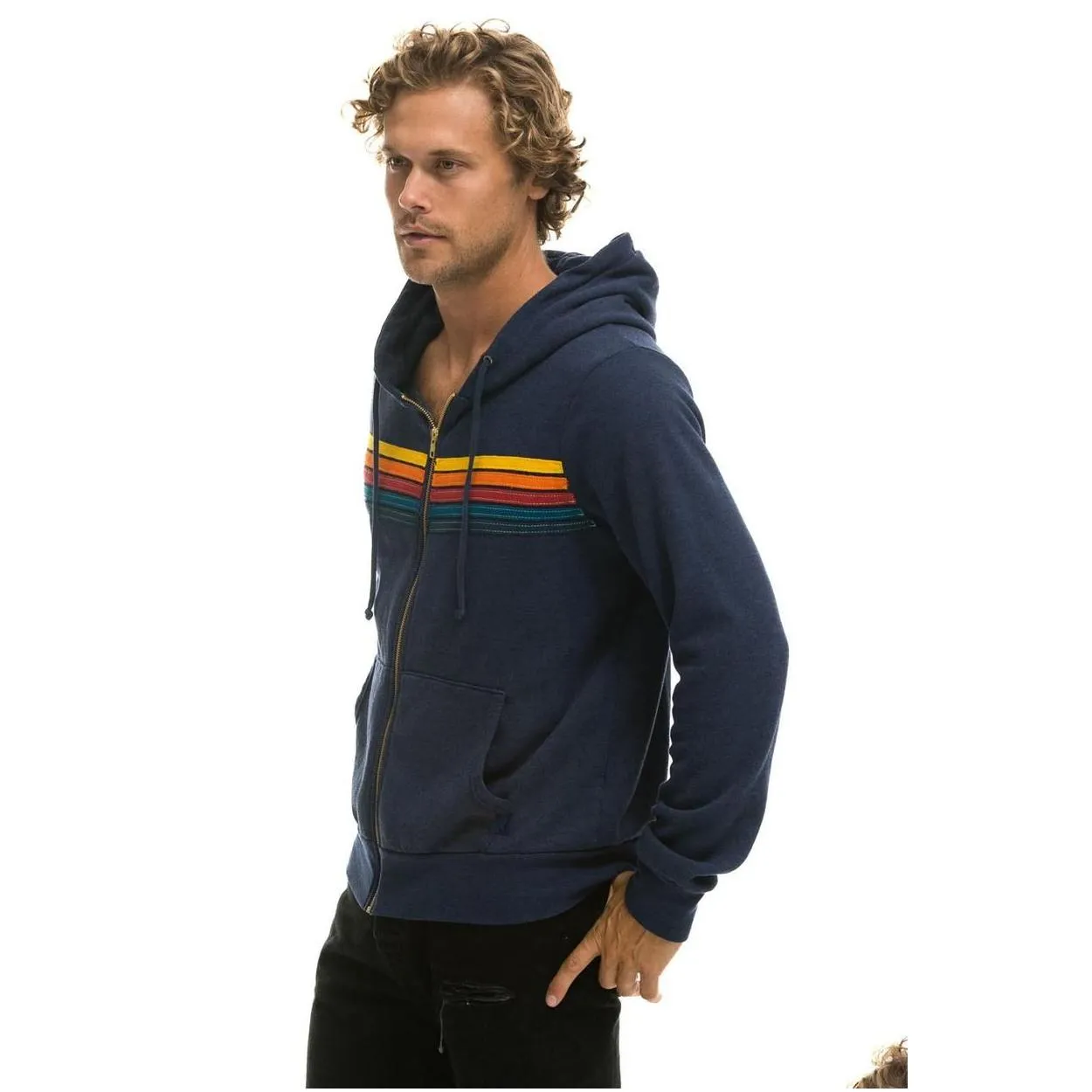 Men`S Hoodies & Sweatshirts Mens Hoodies Sweatshirts Rainbow Stripe Splicing Long Sleeve Sweatshirt Zipper Pocket Coat Spring Autumn Dhf0J