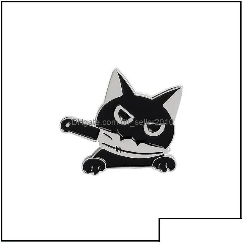 Pins Brooches Black Cat Knife Punk Enamel Brooches Pin Women Girl Fashion Jewelry Metal Vintage Pins Badge Gift 6144 Q2 Drop Delivery