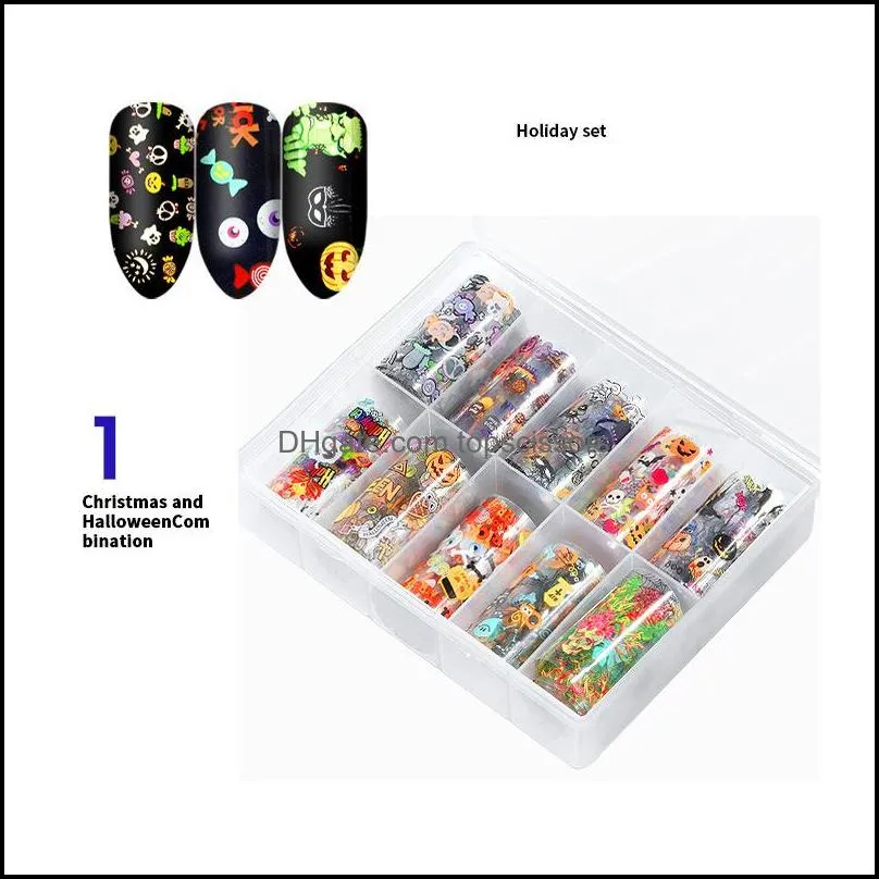 Stickers & Decals Nail Art Stickers Decals Set For Christmas Halloween Transfer Paper Nails Decorations Tips Manicure Tools 4Cm 10Pcs Ottzg