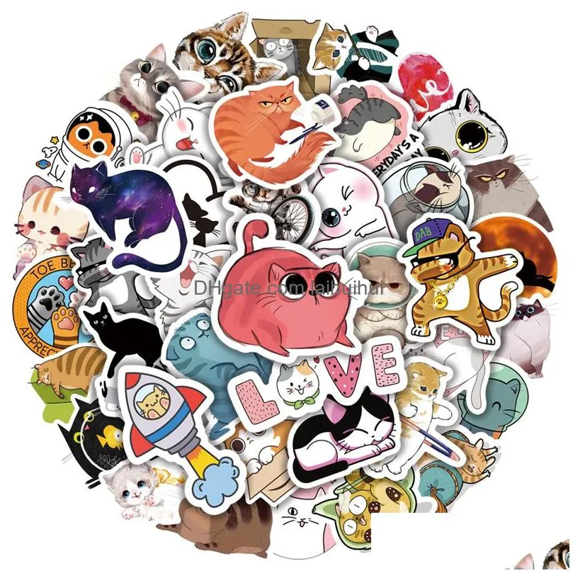 50pcs cute animal cat stickers aesthetic kitty diy phone laptop guitar scrapbooking diary cartoon decal sticker for kid toy