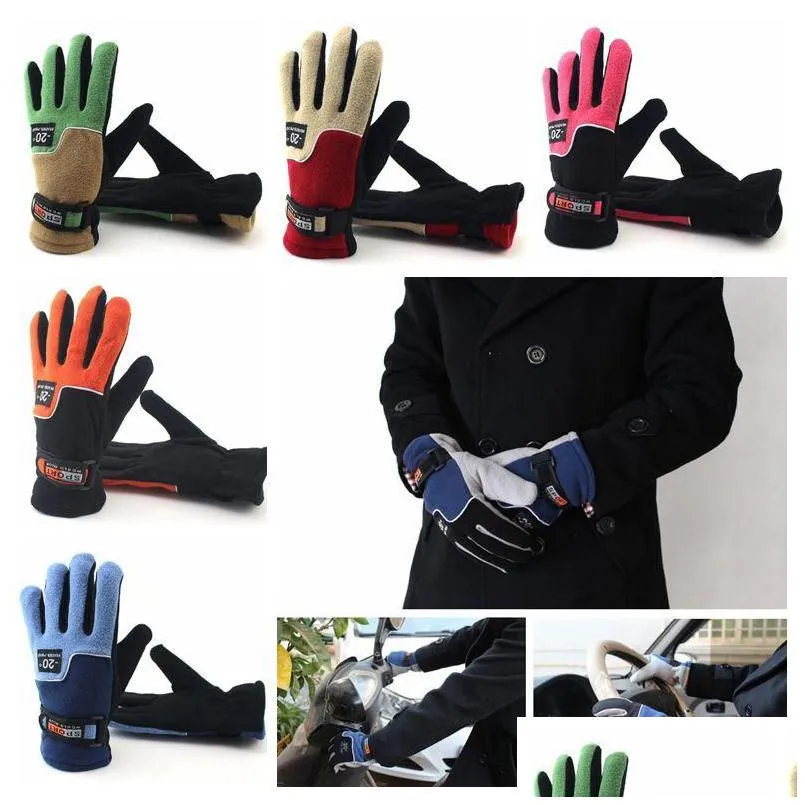 Party Favor Winter Fleece Gloves Thicken Warm Ski Glove Snowboard Mittens Travel Sports Five Finger Party Favor 2Pcs/Pair Fy3259 Aa Dr Dh7Ph