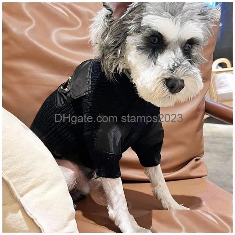 Dog Apparel Triangle Dog Plover Knitwear Designer Winter Cat Print Warm Shirt Schnauzer Bichon Corgi Teddy Pet Sweatshirt Drop Deliver Dh9Lt