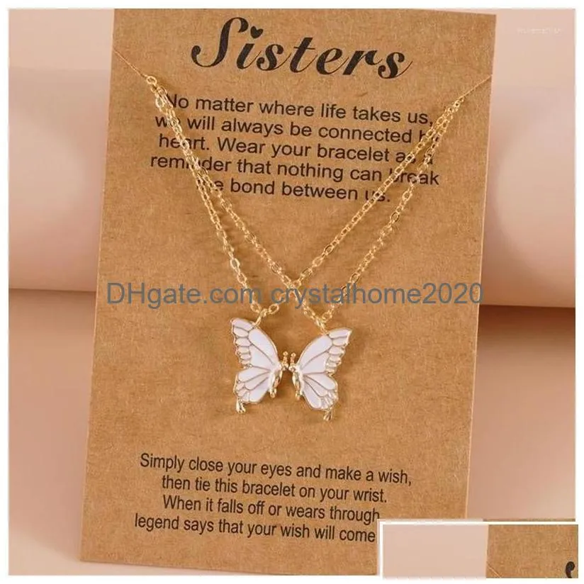 Pendant Necklaces 2Pcs Friend Sisters Suitable For 2 Girls Matching Butterfly Pendants Long Distance Friendship Jewelry T8De Drop Del Dhfck