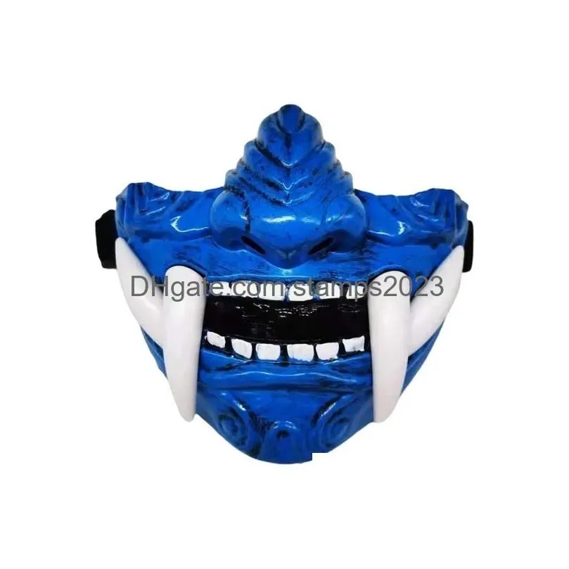 Party Masks Airsoft Protective Fashion Half Face Prajna Hannya Japanese Samurai Oni Demon For Halloween Cosplay 230225 Drop Delivery Dhxd6