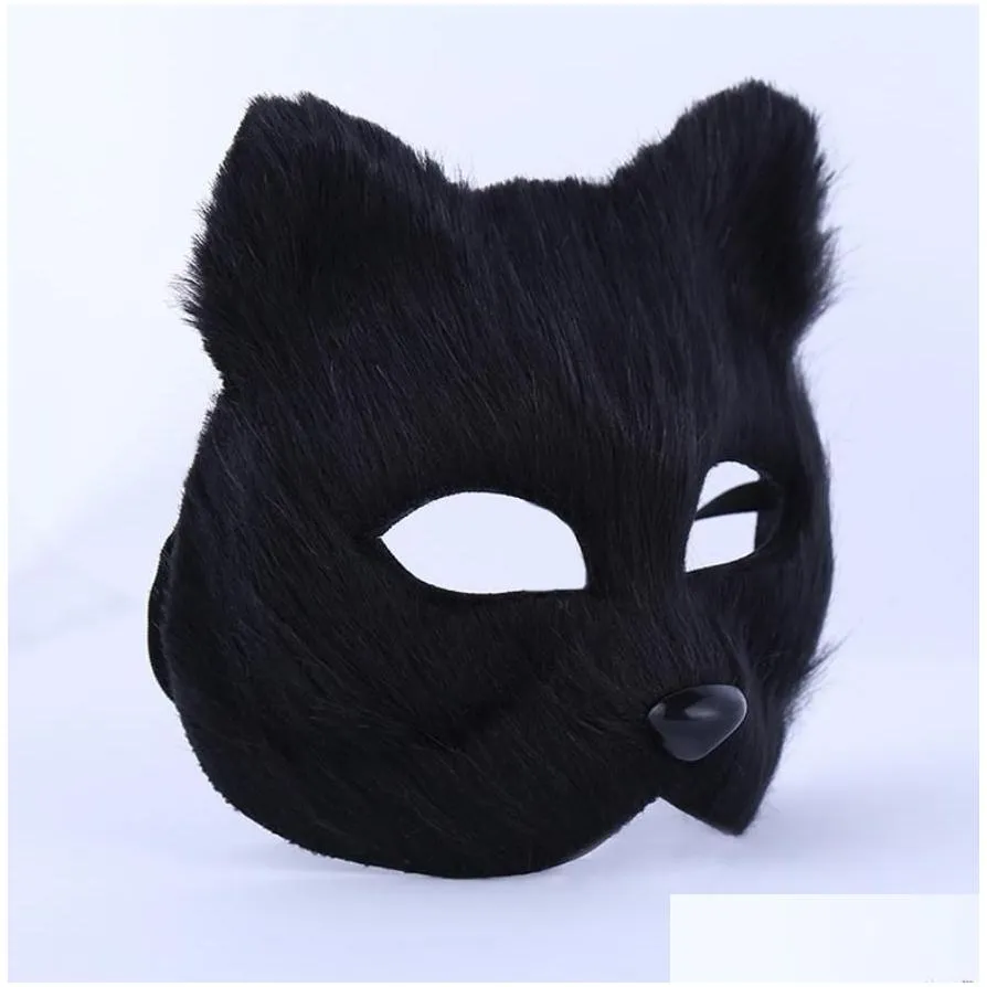 Party Masks Faux Fur Cat Fox Mask Furry Animal Cosplay Half Face Masks Party Masquerade Fancy Dress Easter Costume Drop Delivery Home Dhsqc