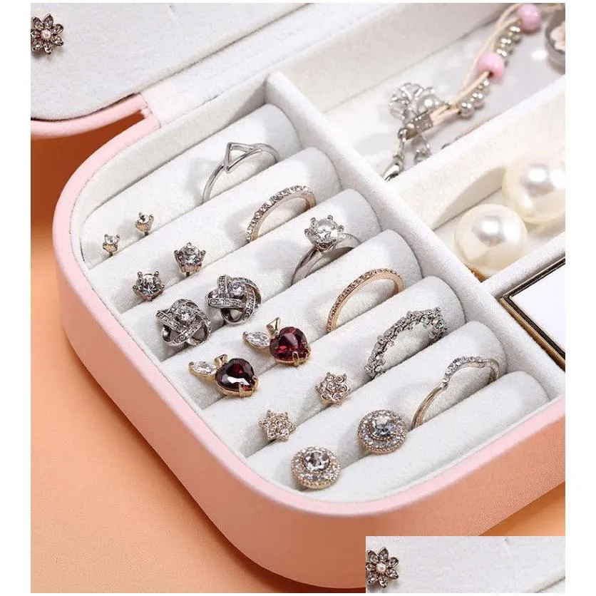 Storage Boxes & Bins 8 Colors Double Layer Pu Smooth Storage Box Convenient Earrings Necklaces Rings Cosmetics Jewelry Boxes 16X11X5 C Dhjlo