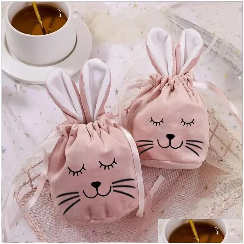 gift wrap easter drawstring gifts bags cartoon ears velvet candy bag kids packaging happy party decor