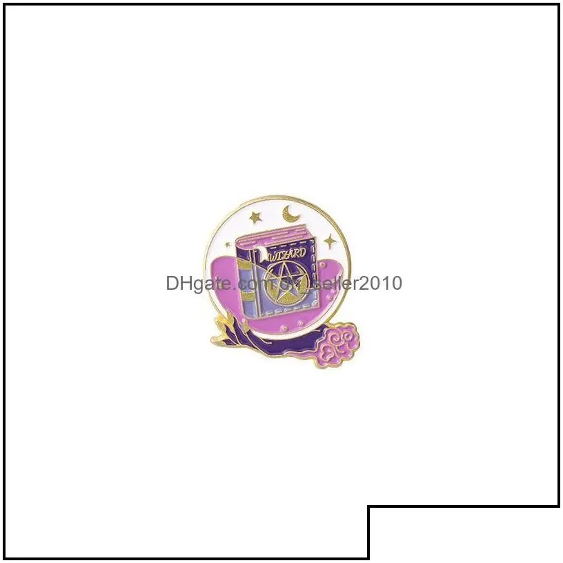 Pins Brooches Square Witch Purple Color Enamel Brooches Pin For Women Fashion Dress Coat Shirt Demin Metal Funny Brooch Pins Badges