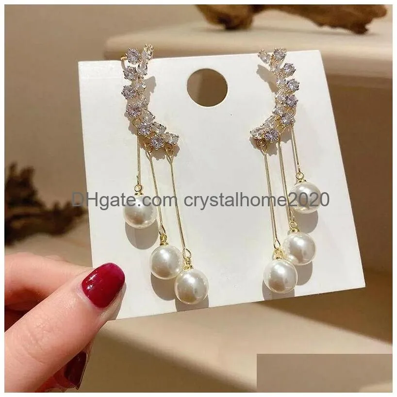 Dangle & Chandelier Dangle Chandelier Korean Trendy Exquisite Zircon Tassel Long Pearl Earrings Jwellery Women 2022Dangle Drop Delive Dhkyf