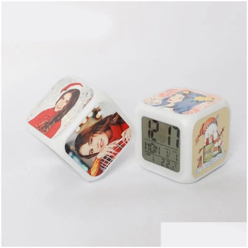Desk & Table Clocks Heat Transfer Smart Square Alarm Clocks Thermal Sublimation On Three Sides Rainbow Light Lg21 Drop Delivery Home G Dhmbf