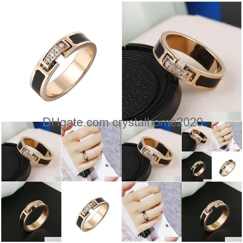 Band Rings Band Designer Branded Rings Women Gold Plated Crystal Faux Leather Stainless Steel Love Wedding Jewelry Supplies Fine Carv Dhjns