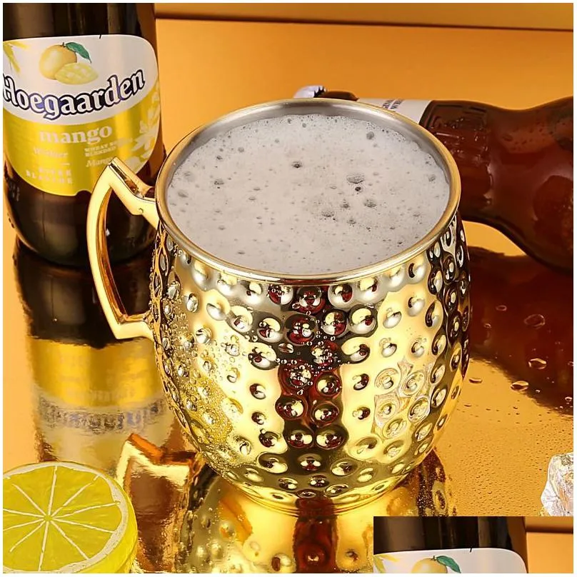 Mugs 304 Stainless Steel Me Mug Cup 16Oz Cocktail Copper Glass Beer Bar Tools Moscow Drop Delivery Home Garden Kitchen, Dining Bar Dri Dhs9C