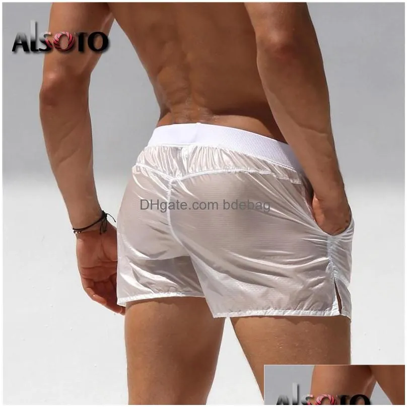 men transparent shorts bodybuilding man summer gyms workout male breathable mesh quick dry sportswear jogger beach short pants mens
