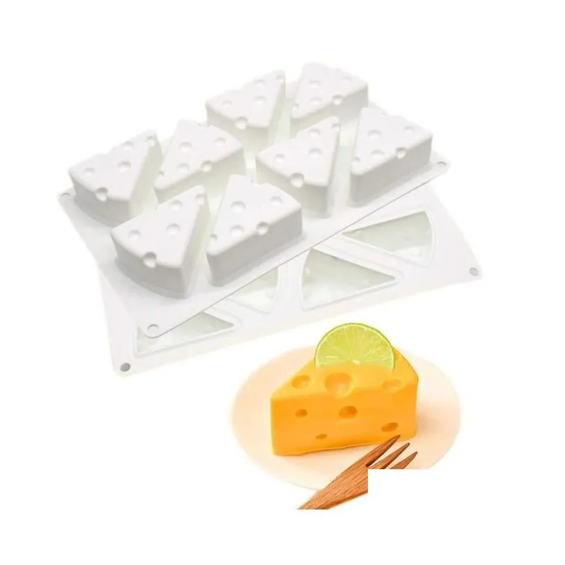 Baking Moulds 3D Sile Mold Cheese Shape 8 Cavity Cake Baking Mods Triangle Diy Chocolate Pudding Soap -40 To 400 Degrees Non Drop Deli Dhs8E