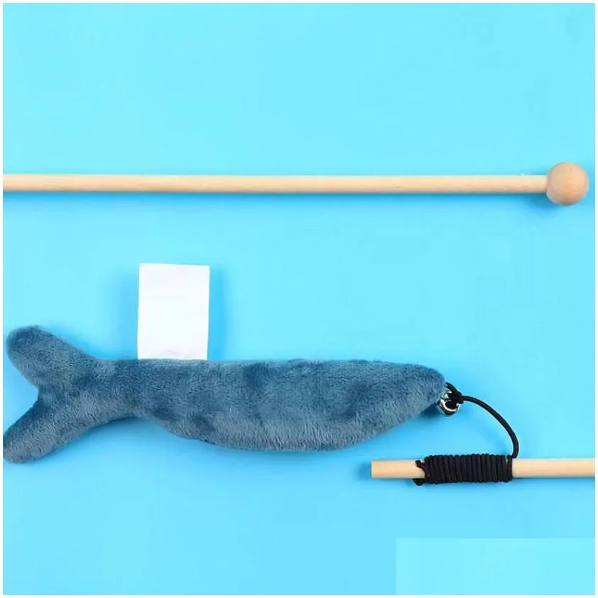 Cat Toys P Blue Whale Cat Wand Toys With Bell Kitten Fishes Teaser Sticks Chew Interactive Wood Fishing Rod Pet Plaything Gift Drop De Dhwbi