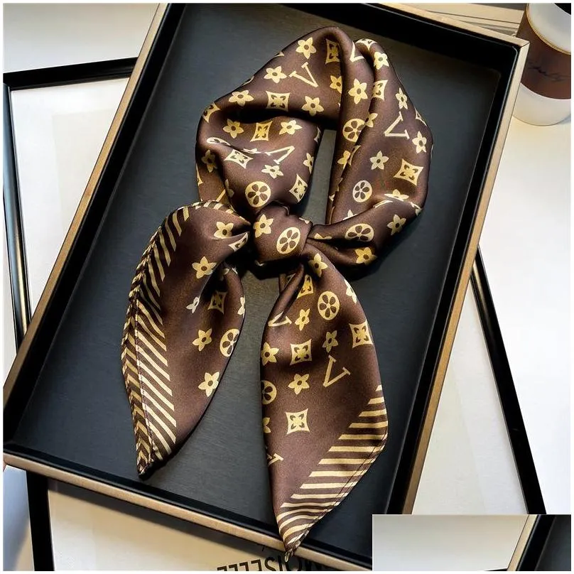 Scarves 20Style 70-70Cm Designer Letters Print Floral Silk Scarf Headband For Women Fashion Long Handle Bag Scarves Paris Shoder Tote Dhmpe