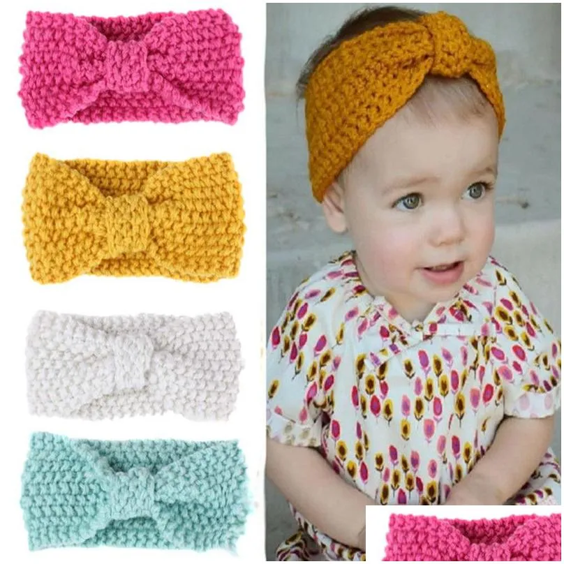 kids girls winter cloghet warm headbands baby xmas turbon knot knitted hairband ear warmer childrens princess hair accessories for