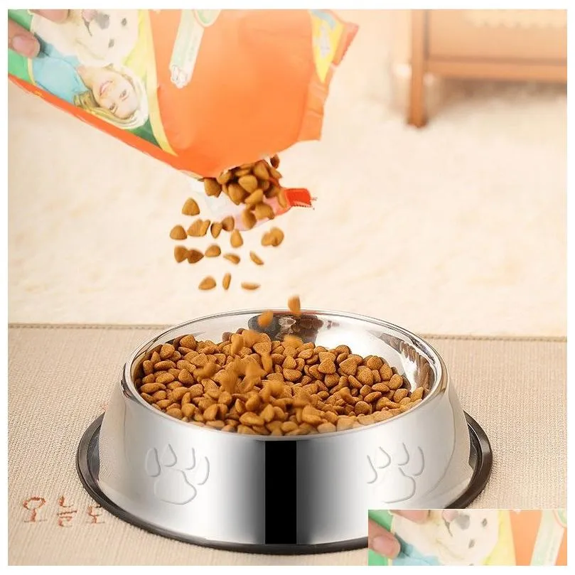 Dog Bowls & Feeders Basic Steel Dog Bowls Dishes 8Oz 12Oz 18Oz 28Oz 48Oz Cat Bowl Water And Food With Rubber Base For Small/Medium/Lar Dhmfq