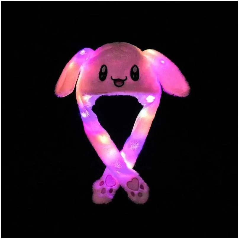 Party Hats Led Ligh Up P Moving Rabbit Hat Funny Glowing And Ear Bunny Cap For Women Girls Cosplay Christmas Party Holiday Drop Delive Dh42U