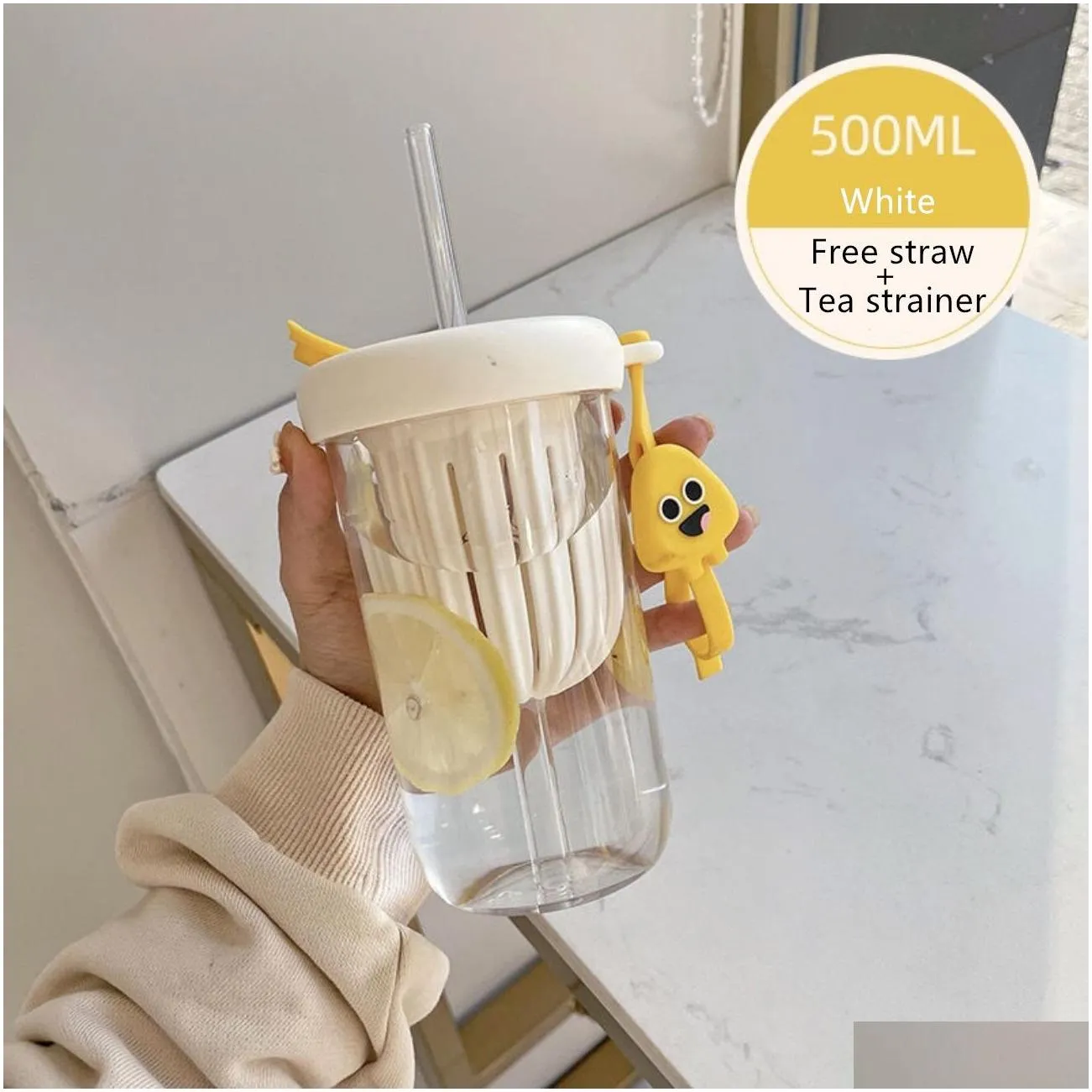 Tumblers 500Ml Korean Version Glass Tumblers St Cup High Appearance Level Girl Cute Portable Tea Water Separation Cold Brew Drop Deliv Dh8Wa