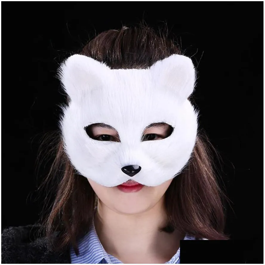 Party Masks Faux Fur Cat Fox Mask Furry Animal Cosplay Half Face Masks Party Masquerade Fancy Dress Easter Costume Drop Delivery Home Dhsqc